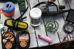 Field Research equipment including Spot, gps and compass and mosquito coils