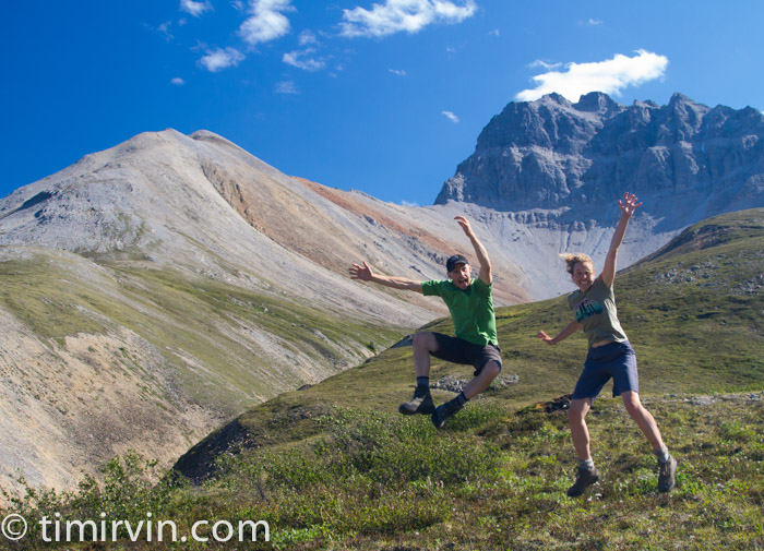Jumping for joy on the side of a mountain in the Yukon