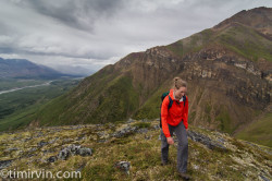 Woman hiking in the Snake River valley, Yukon