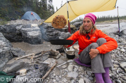 flipping pancakes on the Snake River, Yukon